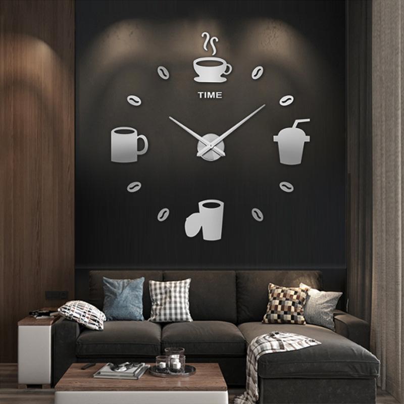 Three-dimensional Digital Wall Clock Living Room Dining Room Kitchen Coffee Cup Clock Diy Silent Simple Wall Sticker Decorative Clock
