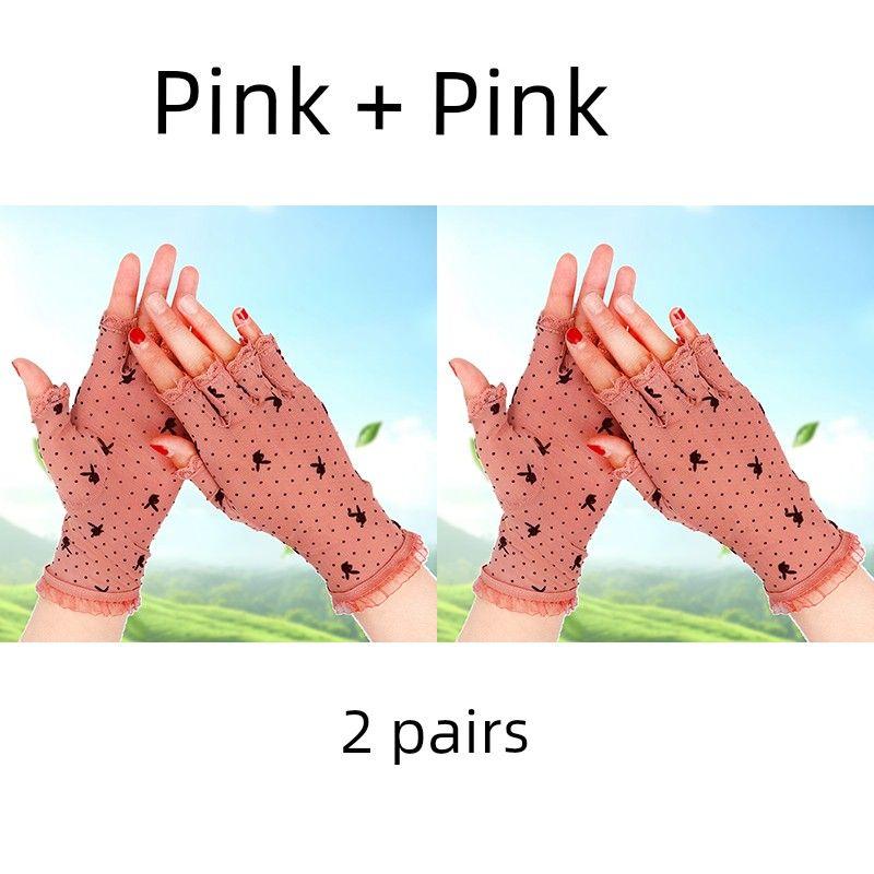 

Кружевные перчатки без пальцев для защиты от солнца Летние женские короткие эластичные сетчатые легкие дышащие с защитой от УФ-лучей для танцевальных выступлений Pink + pink [2 pairs]] All yards
