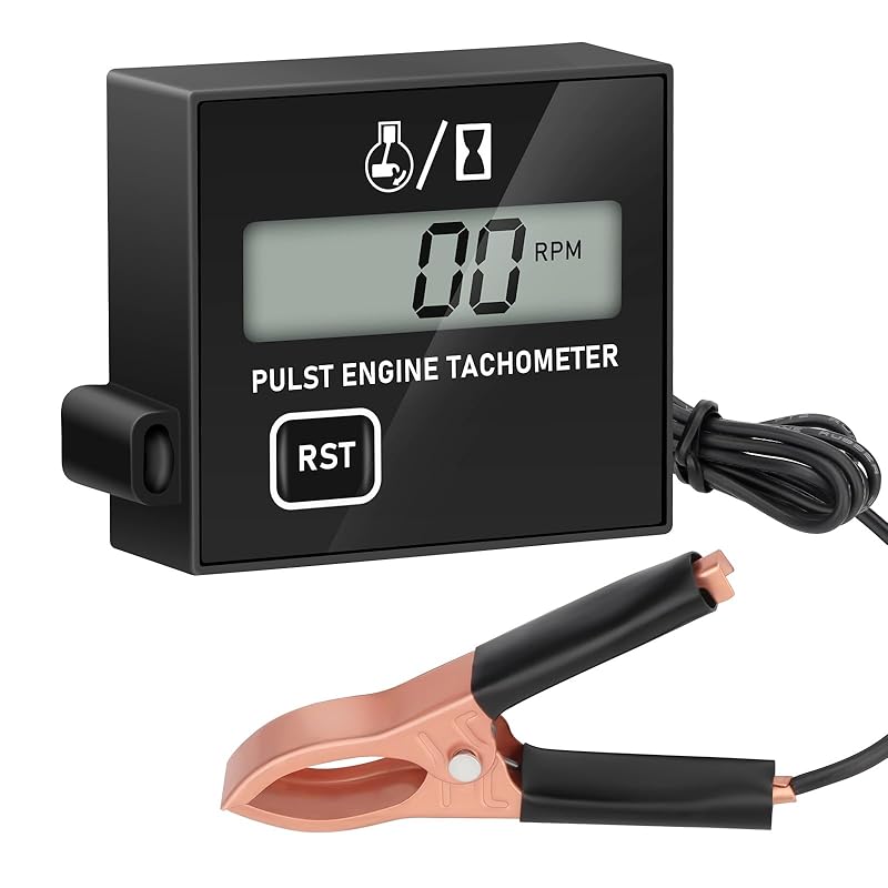Linkstyle Small Engine Tachometer, Digital Tachometer Tach Gauge Reset Function Equipped with Clip, Inductive Hour Meter for 2 Stroke 4 Stroke Small