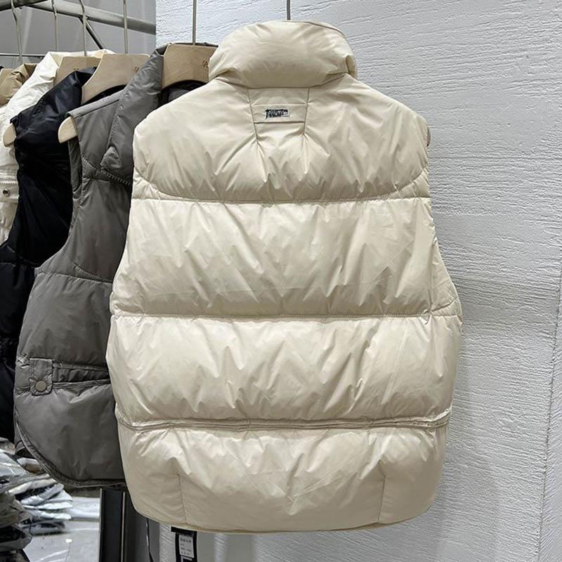 Down Vest Women Winter Windproof Thickened Cotton Sleeveless Jacket Vest Standing Collar Versatile Solid Color Padded Jacket