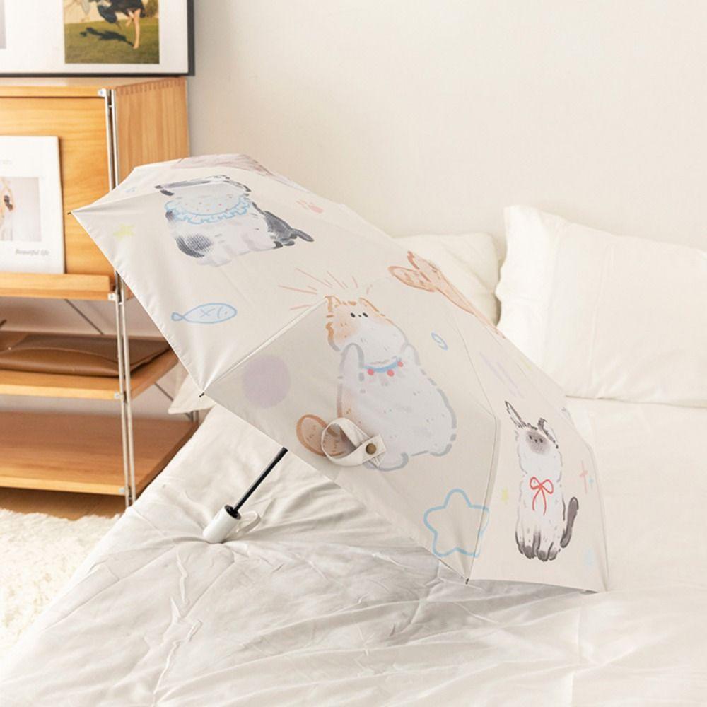 UV Protection Cartoon Cat Umbrella 3-Ribs Folding Sun Umbrella Cat Sun Protection Umbrella  Travel