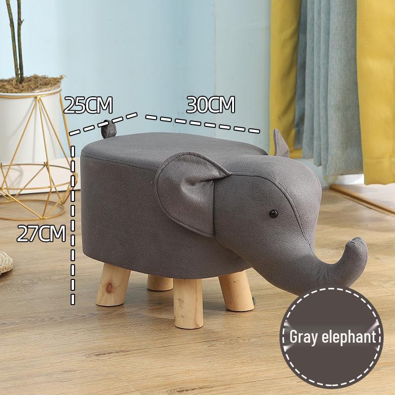Children's Solid Wood Elephant Stool - Cute, Creative, Cartoon Animal Design for Home and Shoe Changing