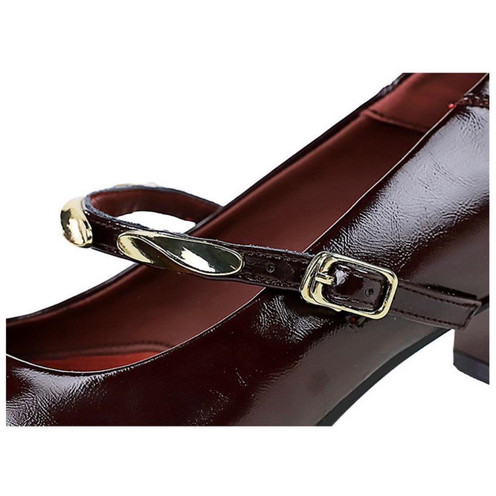 Korean Retro Patent Leather Pumps, Pointed Toe Buckle Design Block Heel Shoes, Simple Comfortable Mid Heel Daily Casual Office Dress Shoes for Women