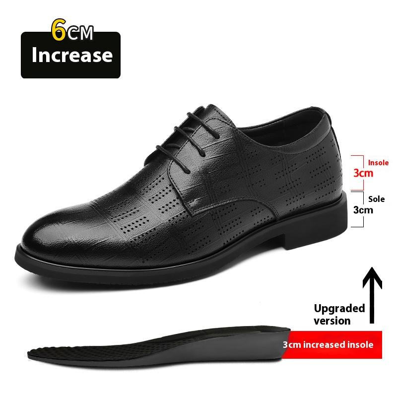 Men's Business Dress Elevator Shoes Hollow Out Black Formal Wedding Shoes 6CM Height Increase Pointed Toe Casual Elegant Oxfords