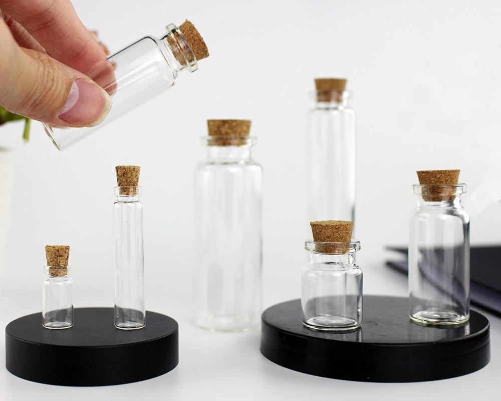1mL Drift Bottle: Wood Stopper, Glass, Aluminum Lid – Creative Mini Wishing Bottle for Decor.