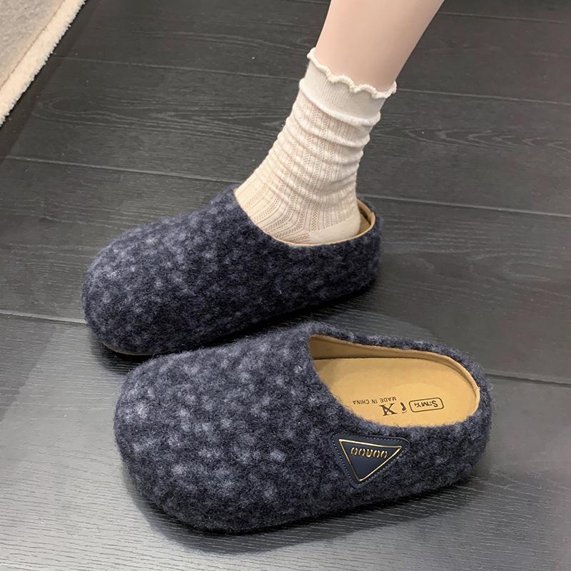 2025 autumn new outer wear thick-soled bag head half slippers women's casual one-pedal mid-heel flat bottom with skirt women's shoes