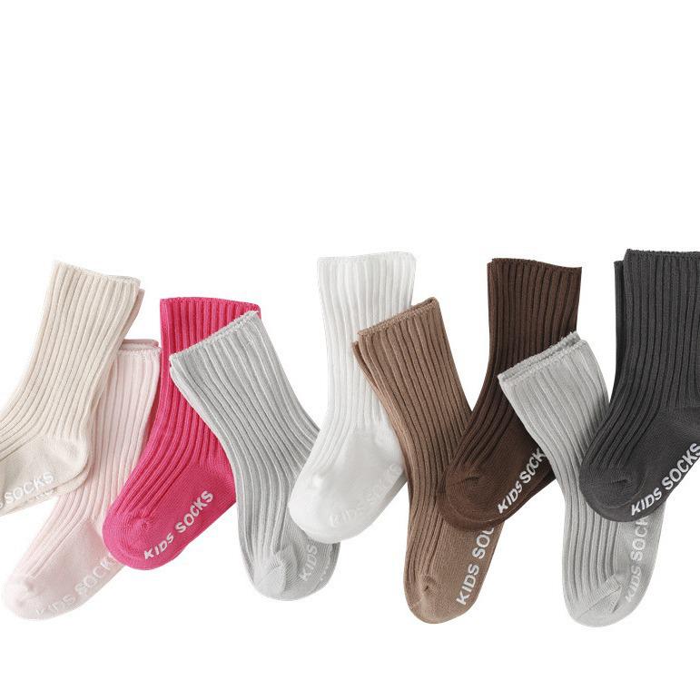 Solid Mid-Calf Striped Non-Slip Baby Socks with Loose Cuff