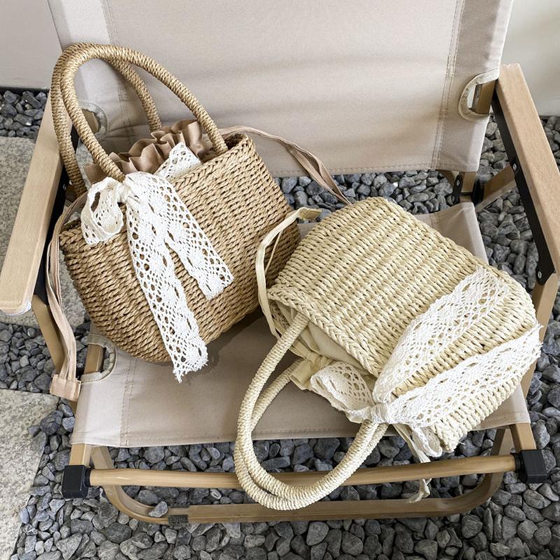 Yogodlns Stro Zak met Trekkoord voor Dames Tas met Handvat Zomer Strand Geweven Boho Tas Rotan Grote Capaciteit Tote Bag Dames Shopper Clutch
