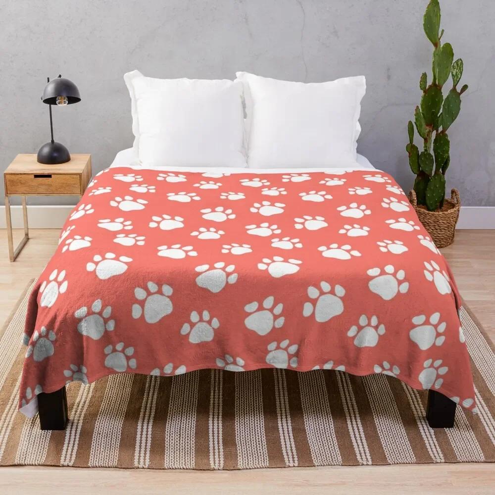 Footprint Flannel Throw Blanket Cute Kawaii Dog Footprint For Kid Girls Gift Lightweight Warm Soft King Queen Size For Couch Bed