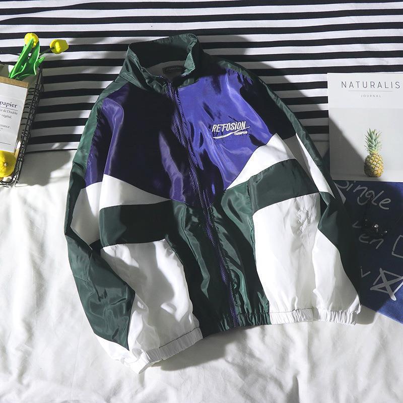 

Весенне-осенняя университетская куртка, мужская лоскутная куртка-бомбер с вышивкой, повседневная уличная свободная куртка на молнии, женская пара студенческих курток XXL зелёный
