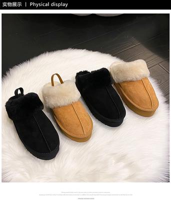 Winter Plush Cotton Women's Slippers Fashion Flat Shoes 2024 Thick Soled Leisure Home Suede Leather Warm Shoulder Strap Slippers