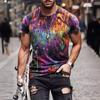 Herrs 3D-printad Street Fashion T-shirt Färgstarkt Mönstertryck Kortärmad Rundhalsad Tröja Vardaglig Topp