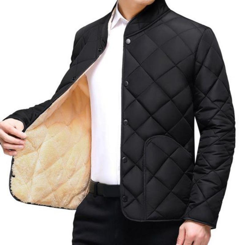 Männer Winter Herbst Mantel Dicker Plüsch Gepolstert Stehkragen Nackenschutz Warm Langarm Reine Farbe Plus Größe Weiche Einreiher Taschen Strickjacke