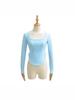 Spicy Girl Square Neck Cinched Waist Long Sleeve T-Shirt for Women - Spring/Autumn Base Layer, High Waist, Curved Style Top