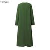 ZANZEA Women Casual V-Neck Solid Color Long Sleeve Loose Dress