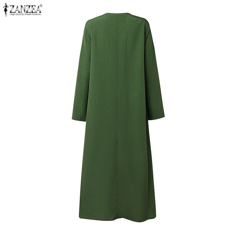 ZANZEA Women Casual V-Neck Solid Color Long Sleeve Loose Dress