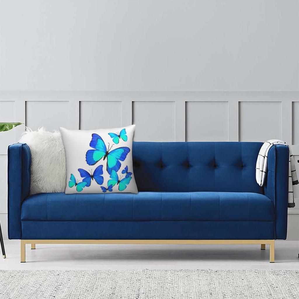 Blue Dancing Butterfly Square Pillowcase Pillow Cover Cushion Throw Pillow for Home Sofa Living Room
