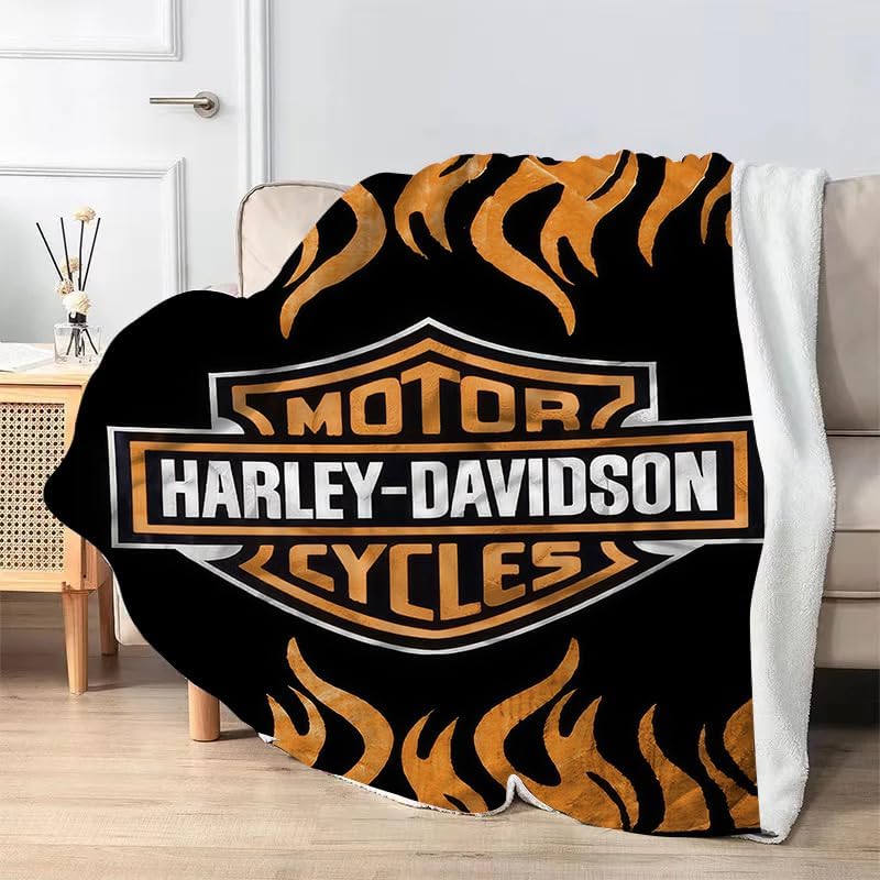 Harleys Blanket Motorcycle Blanket Super Soft Flannel Fleece Throw Blankets for Bed Sofa and Couch Cool Motorcycle Gifts for Men(50""x60""), Black