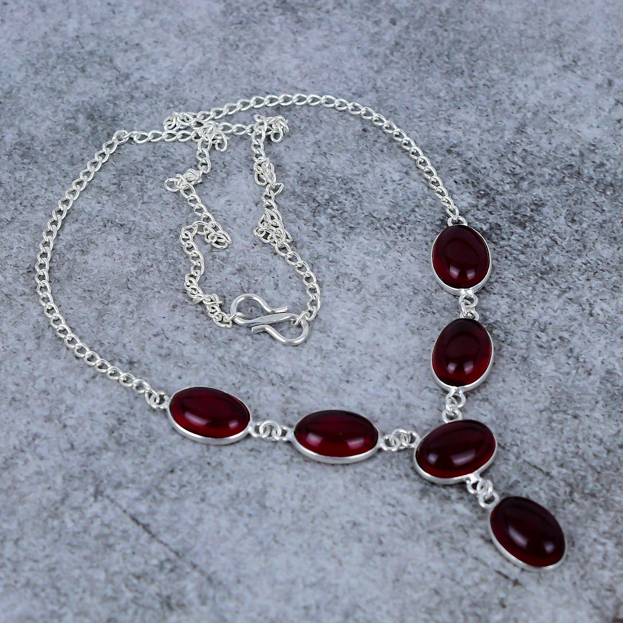 

Червоний Онікс Дорогоцінний Камінь Ручна Робота Срібло 925 Проби Ювелірна Прикраса Намисто 18 M-397