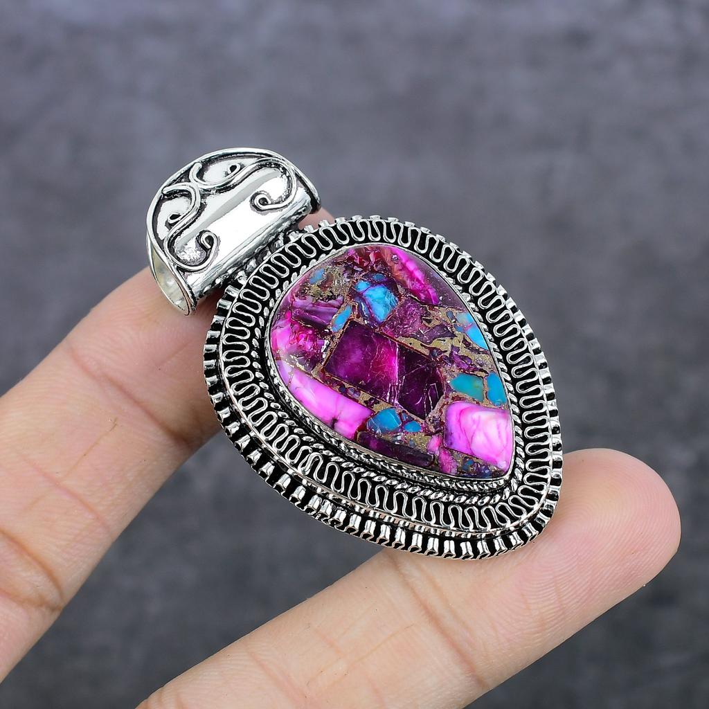 Natūralus rožinis dygliuotasis austrė 925 svarų sterlingų sidabro papuošalo pakabukas 2,17" Q3B63