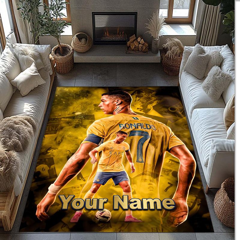 Cristiano Ronaldo Printed Crystal Velvet Rug Non‑Slip Crystal Velvet Carpet For Sofa Bedroom Indoor Home Decoration