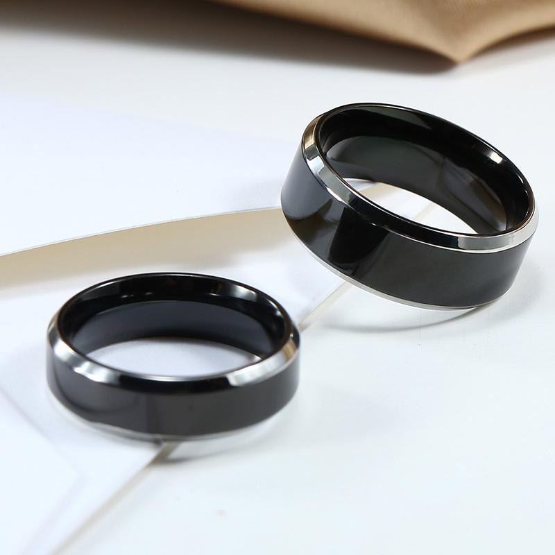 Anelli Neri Anello Classico in Acciaio Inossidabile Fedi Nuziali di Fidanzamento Per Uomo Donna Coppia Colore Nero Argento Gioielli di Moda 8/6mm
