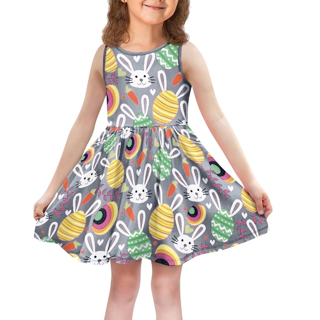 Children's Fashionable Comfortable Casual Sleeveless Easter Print Dress