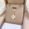 Necklace Earrings Set Light Luxury Full Diamond Shell Four-Leaf Flower Personality Temperament Banquet Earrings Necklace Group