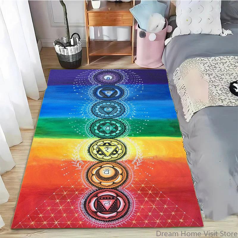 Rainbow 7 Chakra Mandala Bohemia Area Rug,Carpet Rug for Living Room Bedroom Sofa Doormat Decor,Yoga Soft Non-slip Floor Rugs