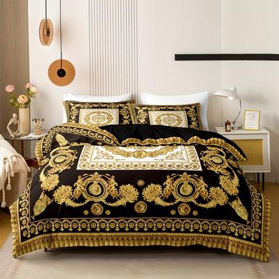 European Black Gold Texture Printed Duvet Cover Soft Three-Piece Set Suitable For Bedroom Bedding