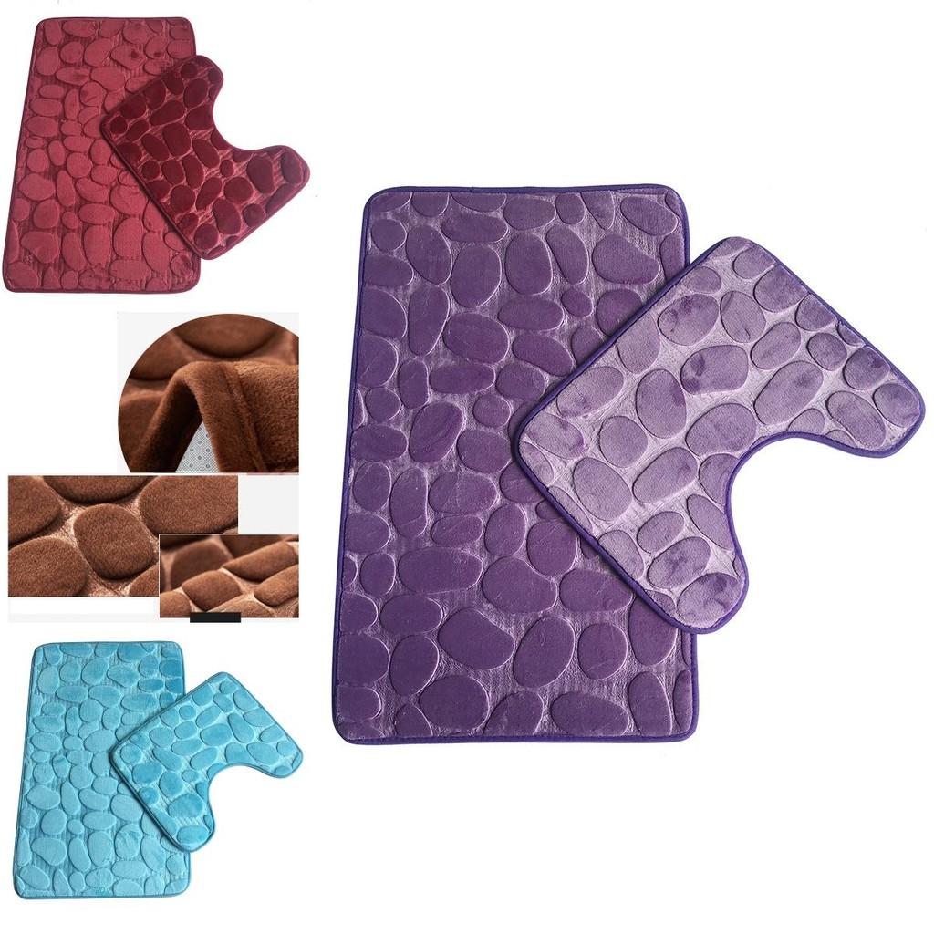Luxuriöses Kieselstein Badematten- und Podest-Memory-Foam-Set Weiche Rutschfeste Badeteppiche