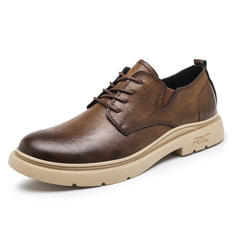 

Summer men s business casual leather shoes cowhide retro round head British leather shoes men s platform leather big head men s shoes tide 45