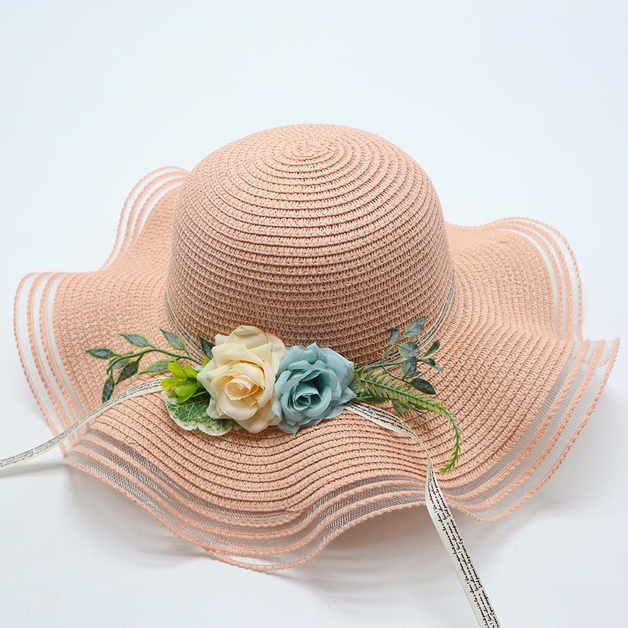New Grass Hat Women's Summer Big Edge Sunshade Beach Hat Foldable Luxury Flower Sun Hat Big Brim
