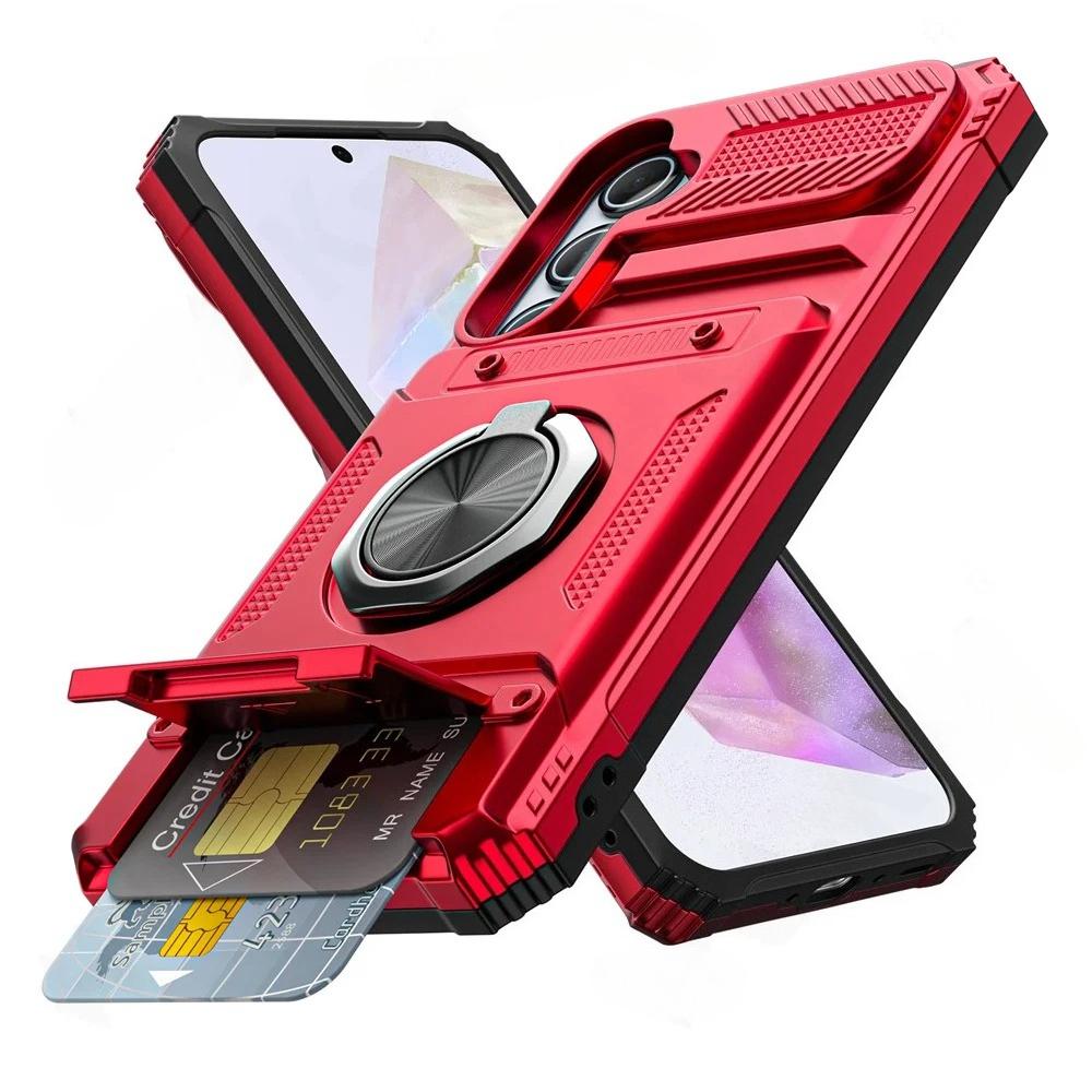 

Armor Protection Magnetic Rotated Ring Bracket Case For Samsung Galaxy S26 S25 S24 Ultra Plus A55 A35 5G Wallet Card Slot Cover Galaxy S25 Ultra червоний