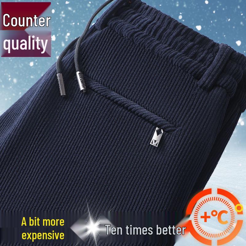 

Вельветовые брюки высокого класса на эластичной талии со шнурком: Устойчивый к сминанию, Утепленный для осени/зимы, Свободный прямой крой 3XL