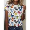 Weißes buntes Katzen-Damen-T-Shirt - Verspieltes Katzen-Doodle-Grafikdesign, Niedliches Cartoon-Druckdesign für lässige Alltagskleidung
