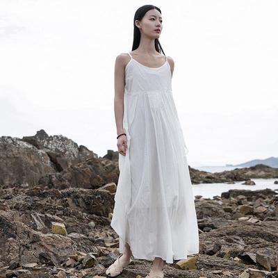 2025 Spring/Summer Cotton Linen Women's Flowing Fairy Irregular Hem Spaghetti Strap Dress for Travel Photography