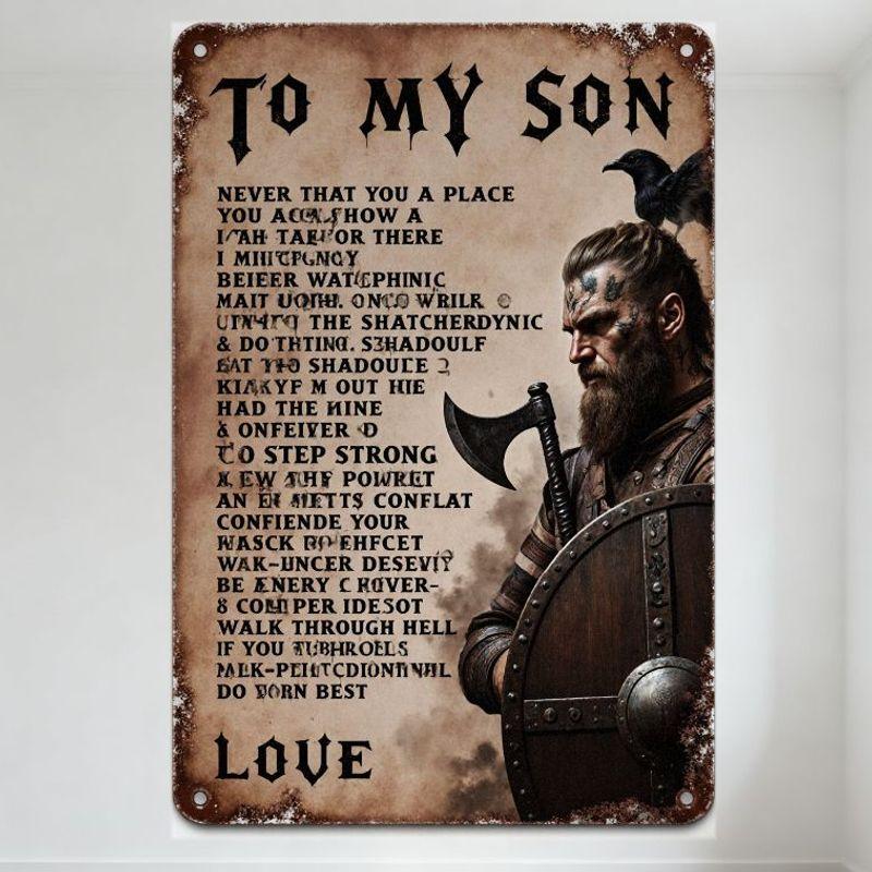 

Вінтажна металева жерстяна табличка Viking Warrior My Son Мотиваційна Рустикальна Іржава Настінна Табличка Декор для Чоловічої Кімнати Кафе Бару Нордичний Скандинавський 20x30cm（7.8x11.8inch）