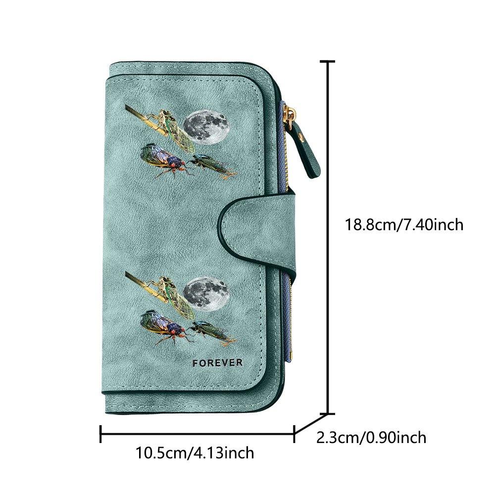 Moon Cicada Sound Long Zipper Wallet, Large Capacity Card Holder, Unisex Clutch Bag, Fashionable Zipper Coin Purse, Suitable for Daily Use, A Great
