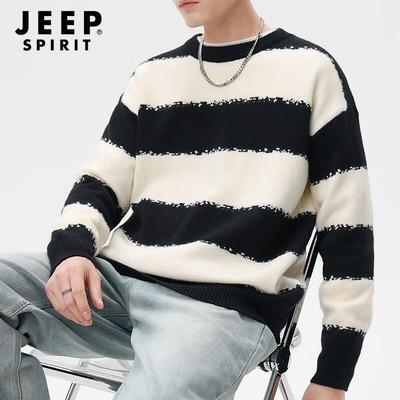 JEEP SPIRIT Men's Striped Pullover Round Neck Sweater