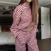 Women's Clothing Stripe Long-sleeved Top High-waist Trousers Fashion Casual Suit Women
