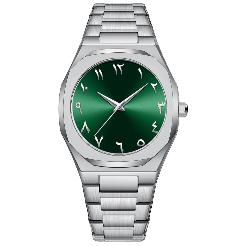 Waterproof Men's Watch Arabic Numeral Alloy Case Stainless Steel Luxury Shiny Black Silver Watch