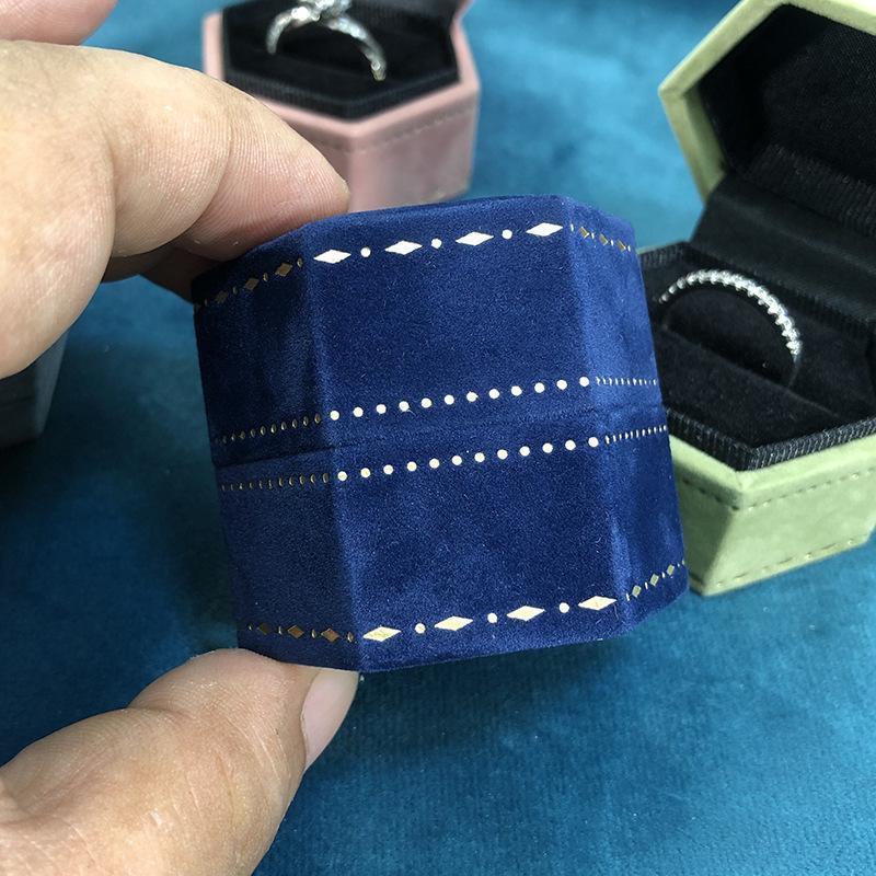 Vintage Hexagon Single Ring Storage Case Empty Elegant Jewelry Box for Wedding Engagement Gift
