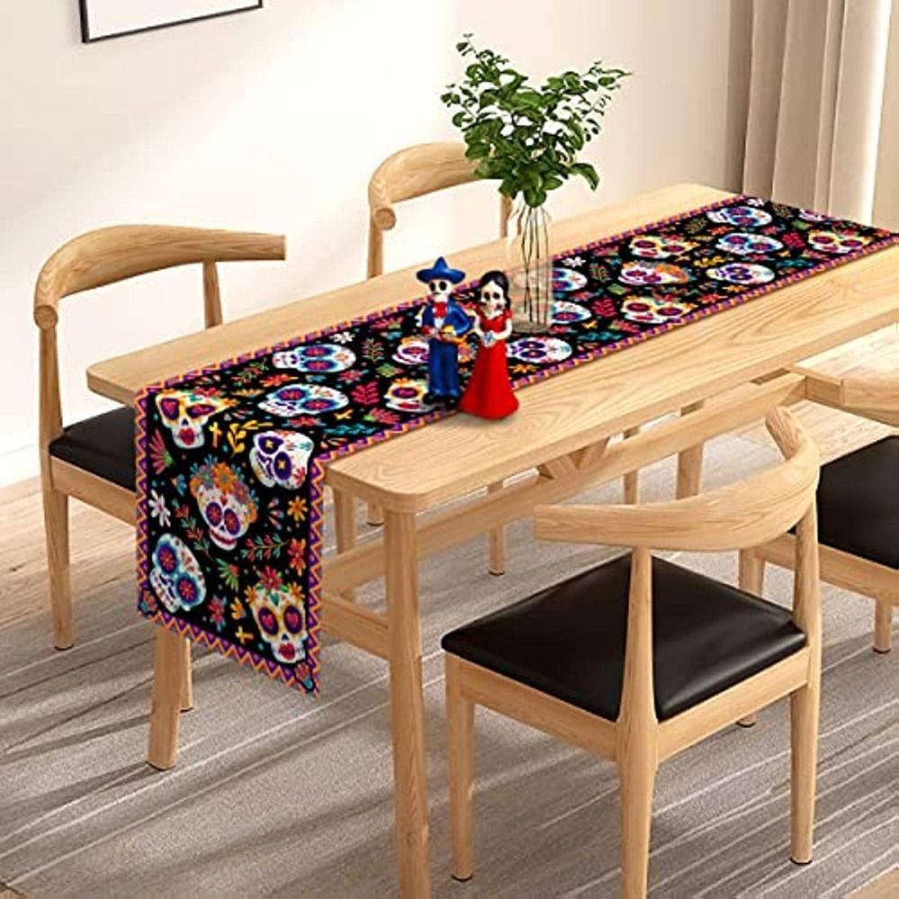 Skeleton Tablecover Linen Tablecloth Banquet Skull Table Runner  Halloween