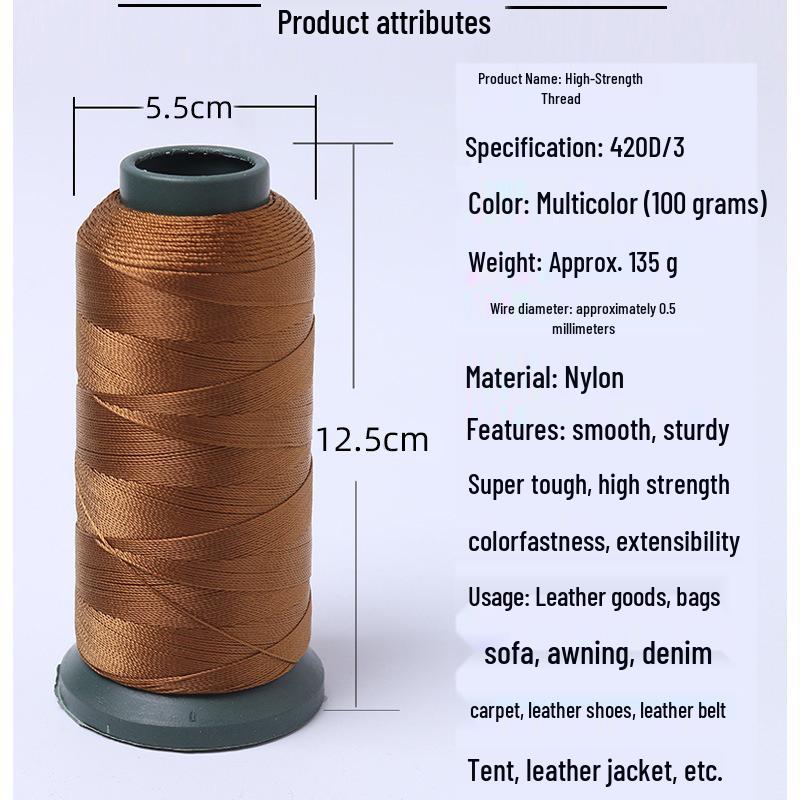 High-Strength Colored 420D Leather & Nylon Thread - Mercerized, Thick, Smooth, 3-Ply Canvas Sewing Thread - Free Shipping