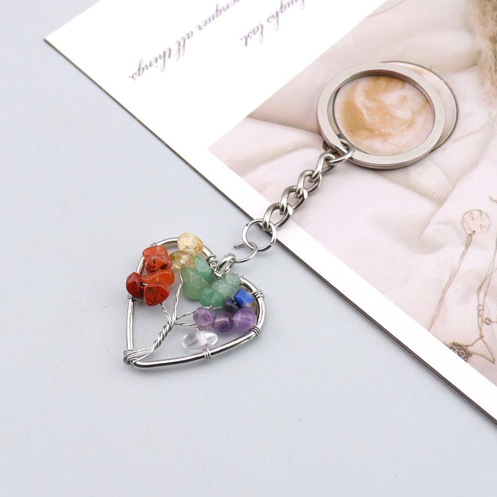 

Natural Crystal Colorful Stone Agate Tree Of Life Keychain Bag Pendant Pendant Key Ring K65