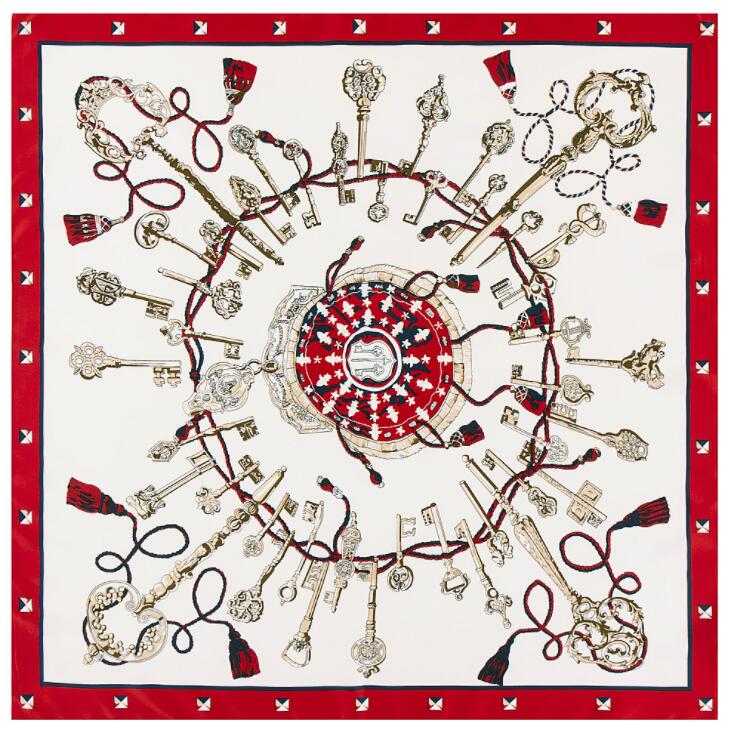New 100cm Silk Square Scarf Women Euro Brand Key And Chain Classical Design High Quality Shawls Bandana Lady Foular