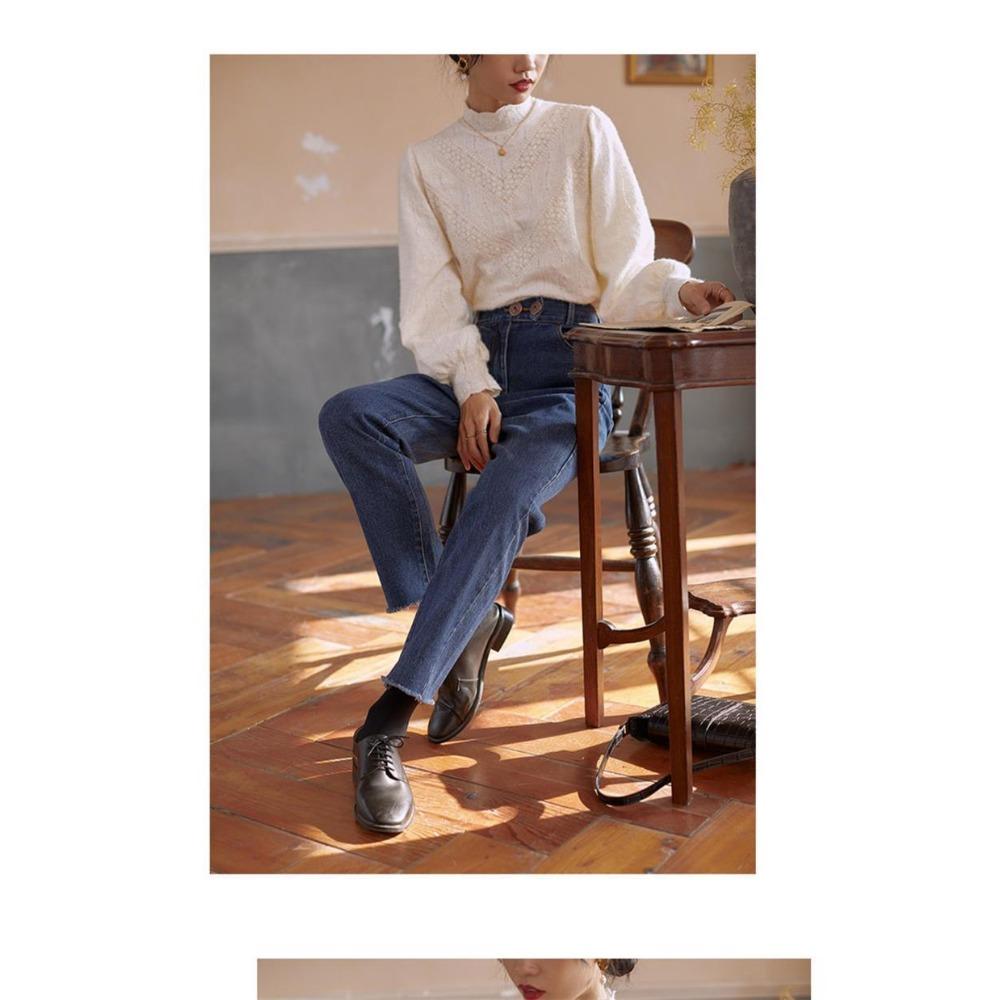 Chemisier de style cour française à col semi-haut et base en dentelle brossée pour femmes, haut de superposition intérieure pour l'automne et l'hiver