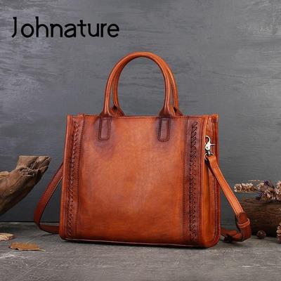 Retro Frauen Echtes Leder Tasche Einfarbig Große Kapazität Handtasche Vielseitig Echt Rindsleder Schulter Taschen