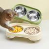 1 PC Anti-Slip Double Dog Bowl with Foot Mat Durable Stainless Steel Water Food Feeder Pet Feeding Drinking Bowls for Dogs Cats